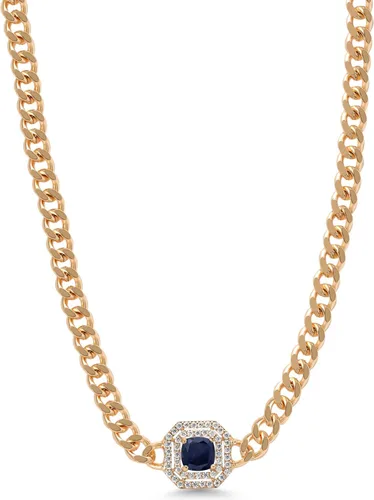 Vista 4 de Gem Stone King Collar con colgante de cadena de eslabones cubanos chapados en oro amarillo de 14 quilates con piedra natal y moissanita blanca