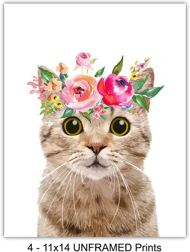 Vista 4 de Regalos para amantes de los gatos para mujeres de 11 x 14 pulgadas, bonito arte de pared de gato atigrado, decoración de habitación para dormitorio