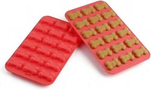 Vista 2 de Mini molde de silicona para huesos de perro, molde en forma de hueso naranja de 18 cavidades para golosinas caseras para perros, chocolate, dulces