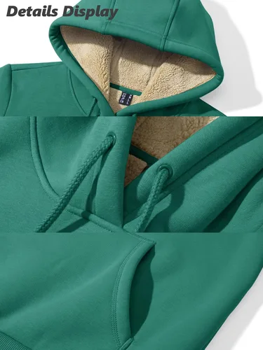Vista 14 de MAGCOMSEN Sudaderas con capucha para mujer, con forro de sherpa, de vellón, para invierno, cálido, pesado, de algodón, con bolsillo