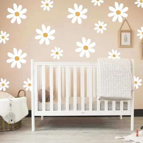 Vista 9 de Calcomanías de pared con diseño de margaritas blancas, calcomanías de pared de margaritas grandes, calcomanías florales para niños, niñas