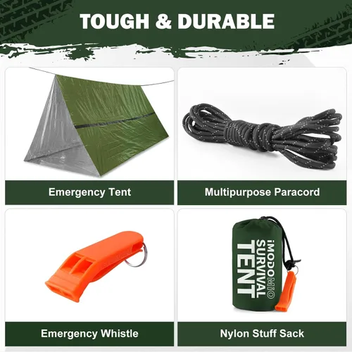 Vista 9 de Emergency Survival Tent Life Shelter - 2 Person Mylar Emergency Shelter Tube Tent with Emergency Whistle & Paracord, All-Weather Essential Survival