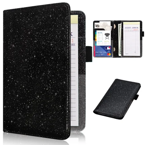 Vista 11 de RSAquar Libreta de servidor con bolsillo con cremallera, libretas de servidor de cuero premium para camarera, cartera de camarero libreta