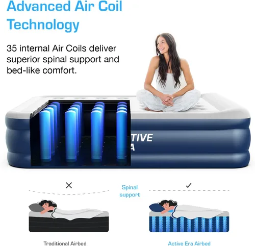 Vista 4 de Active Era Colchón de aire tamaño King con bomba elevada incorporada, colchón inflable elevado de alta calidad con almohada elevada, resistente a