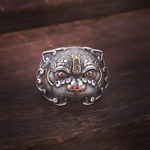 Vista 4 de Pi Xiu Anillo para hombres, Mitología China, Anillo Pixiu, Anillo de amuleto PiXiu, Anillo Feng Shui Buena Suerte, Atraer Riqueza Dinero Anillo