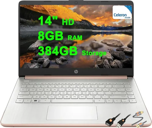 Vista 11 de HP 14 portátiles ligeros para negocios y estudiantes de 14 pulgadas HD antirreflejos Intel Celeron de 4 núcleos N4120 8 GB de RAM 192 GB