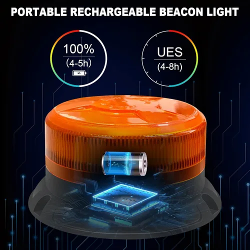 Vista 3 de AnTom, luz estroboscópica magnética inalámbrica, luces de baliza LED impermeables recargables para camiones, advertencia de emergencia intermitente