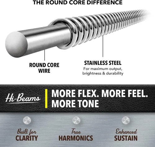 Vista 4 de DR Strings - Hi-Beams - Juego de cuerdas para bajo de 4 cuerdas - Mediano 45-105 - Núcleo redondo de acero inoxidable - Accesorios para bajo (MR-45)