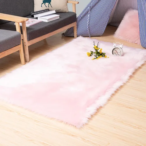 Vista 15 de Alfombra de piel de oveja sintética de Chitone, para dormitorio de bebé, para decoración del hogar Negro