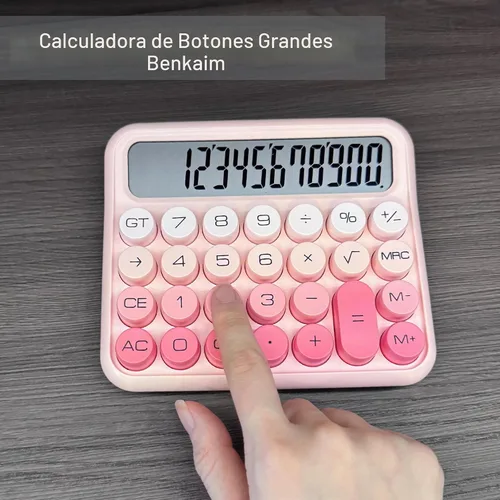 Vista 4 de Calculadoras Benkaim - Calculadora de escritorio, calculadora estándar básica, pantalla LCD grande de 12 dígitos, botón grande para uso escolar Beige