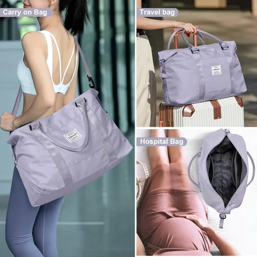 Vista 3 de Bolsa de viaje para mujer, bolsa deportiva para gimnasio, C5-purple, Bolsa de lona