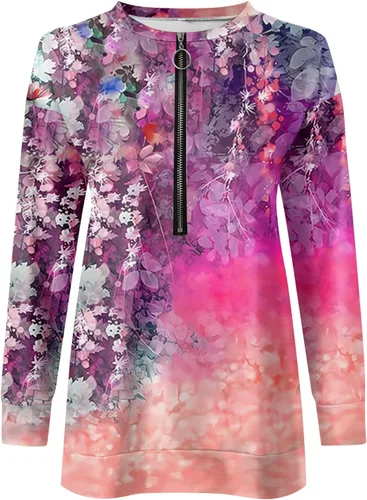 Vista 4 de GIANTHONG Sudadera de gran tamaño para mujer, media cremallera, casual, holgada, de manga larga, con estampado de moda, ropa Y2K