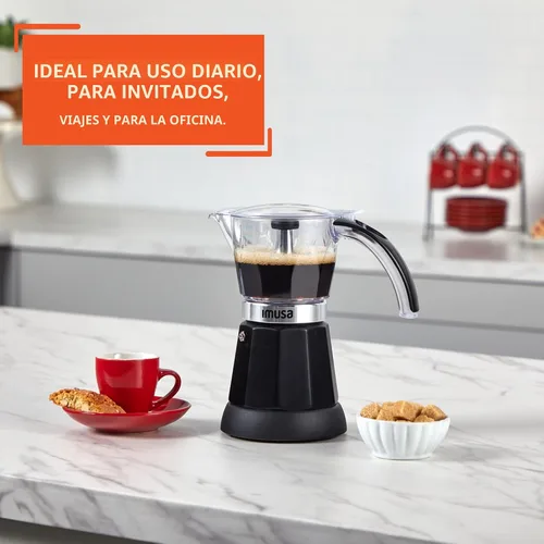 Vista 6 de Imusa - Máquina eléctrica para hacer espresso de 6 o 3 tazas, color negro, para café cubano, moka y bebidas de espresso