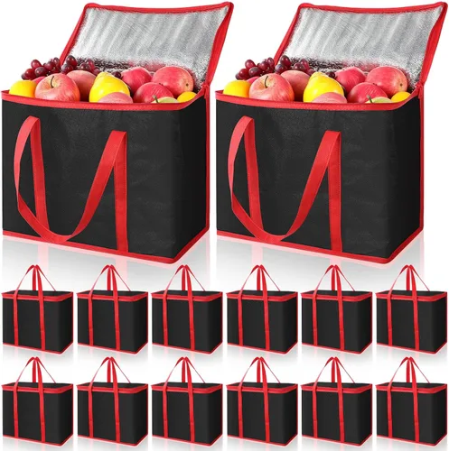Vista 11 de Kenning 8 piezas de bolsas de compra grandes aisladas reutilizables con cremallera resistente y asas, bolsas de transporte enfriadoras plegables