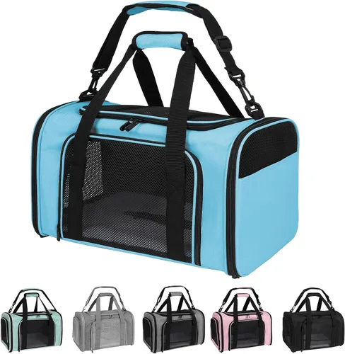 Vista 9 de Transportadores de mascotas de lados suaves para gatos, perros de menos de 15 libras, aprobado por la TSA aerolínea con 4 ventanas ventiladas