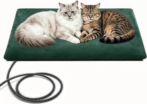 Vista 12 de PETNF Almohadilla térmica para mascotas al aire libre para gatos y perros, control automático de temperatura de 100.4-107.6 °F, impermeable Verde