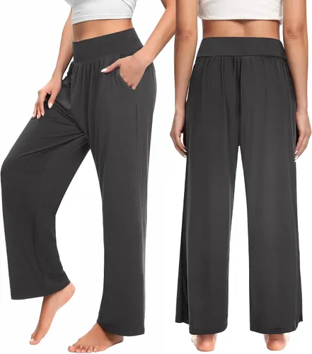 Vista 2 de OLIKEME Pantalones de yoga de pierna ancha para mujer, cintura alta, cómodos, casuales, holgados, para entrenamiento, talla grande, pantalones