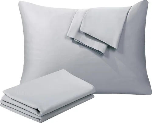 Vista 10 de Juego de 2 protectores de almohada de algodón egipcio 100%, tejido satinado de 400 hilos, protectores de almohada estilo cremallera de fácil cuidado
