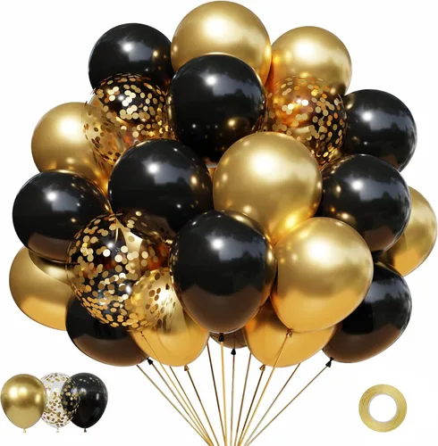 Vista 18 de Globos negros y metálicos plateados, 50 piezas de globos negros y plateados de 12 pulgadas, globos para fiestas para cumpleaños, graduación, Año
