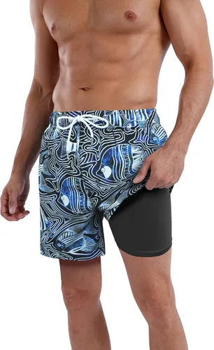 Vista 52 de Traje de baño para hombre con forro de compresión de secado rápido de 5.5 pulgadas con forro tipo bóxer amarillo (1-Yellowstar)