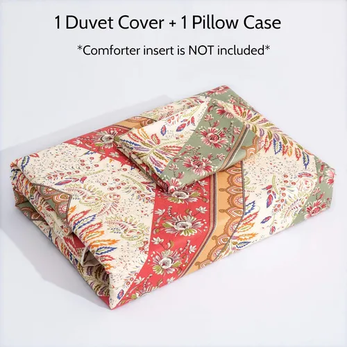 Vista 3 de DaDalogy Bedding - Juego de funda de edredón con estampado floral botánico con fundas de almohada, diseño de cachemira cheurón bohemio, filigrana