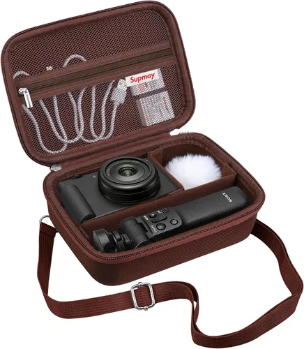 Vista 10 de Funda rígida de viaje para cámara digital Sony ZV-1F / ZV-1 / ZV-1 II, funda protectora para kit de accesorios Vlogger, trípode y micrófono