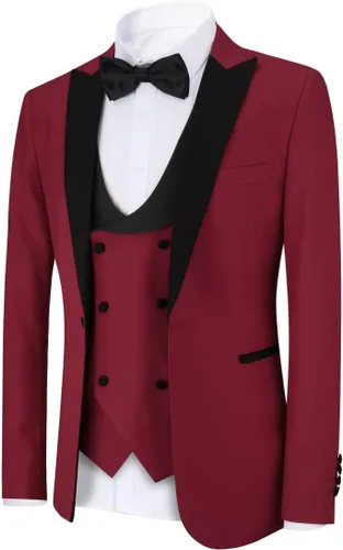 Vista 4 de YFFUSHI Men's 3 Piece Suit Slim Fit One Button Prom Suits Set Blazer Vest Trousers