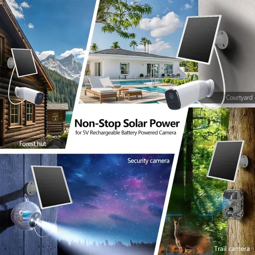 Vista 3 de Cargador de panel solar de 6 W para cámaras de seguridad exteriores. Micro USB/USB - C/DC (35 * 135) Compatible con cámaras Eufy/Wyze/Ring, cable