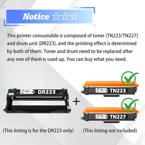 Vista 4 de Unidad de tambor de repuesto compatible DR223CL para Brother DR223 para TN223 Drum TN227 Toner MFC-L3770CDW HL-L3210CW HL-L3230CDW HL-L3270CDW