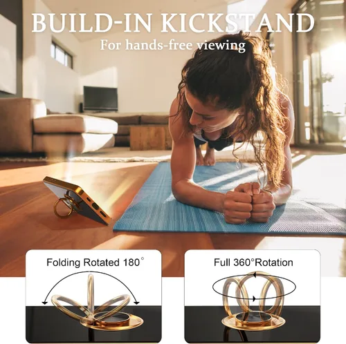 Vista 5 de IDweel Funda para iPhone 13 Pro Max con soporte de anillo de 360°, soporte magnético, ligera, delgada, borde de oro rosa, TPU suave, protección