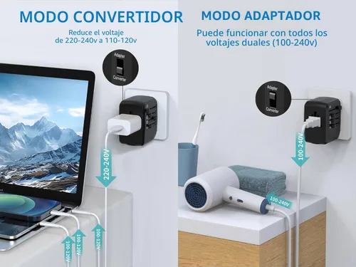 Vista 4 de Adaptador de viaje internacional y convertidor de voltaje que baja de 230 V a 120 V Negro