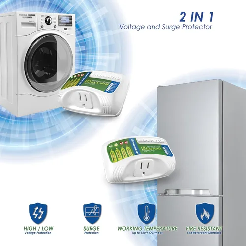Vista 6 de Combo de dos protectores electrónicos de voltaje y sobretensión: protege tu refrigerador y lavadora contra altos y bajos voltajes, caídas de voltaje