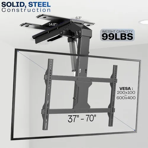 Vista 3 de VIVO Soporte eléctrico abatible y giratorio para TV de techo para pantallas de 37 a 70 pulgadas, soporte VESA de techo plano motorizado grande