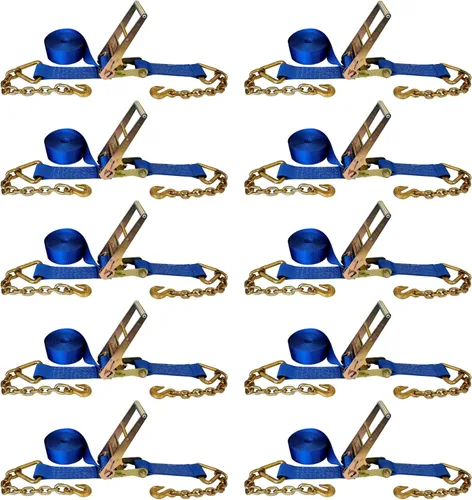 Vista 13 de Mega Cargo Control Correas de trinquete de 3 pulgadas x 30 pies con ganchos de agarre y extremo de cadena, correas de anclaje negras - 1 paquete