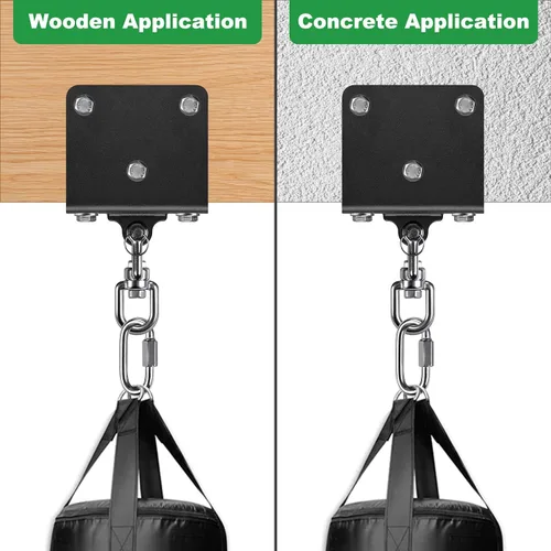 Vista 4 de SELEWARE Percha de bolsa pesada de rotación de 360°, capacidad de 1000 libras, montaje en techo y vigas con cadena de acero inoxidable y ganchos a