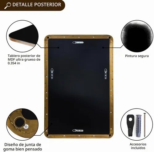 Vista 7 de ANDY STAR - Espejo de latón para baño, espejo rectangular redondeado de 22x30 pulgadas con marco de metal cepillado dorado, espejo de tocador