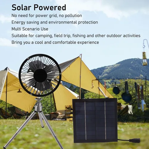 Vista 4 de Ventilador de panel solar portátil de 20 W, ventilador de piso alimentado por panel solar con soporte telescópico, kits de ventilador de panel solar