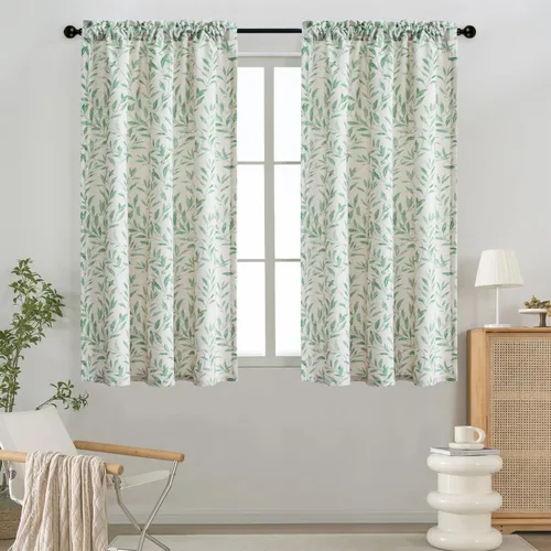 Vista 37 de VOGOL Cortinas con estampado de pájaros campestres, 30 x 24 pulgadas, 2 paneles, beige Linen Look Texture, Decorative Small Window Treatment