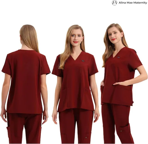Vista 6 de Exfoliante de maternidad para mujeres embarazadas, uniforme de médico, pantalón de enfermera, con 6 bolsillos