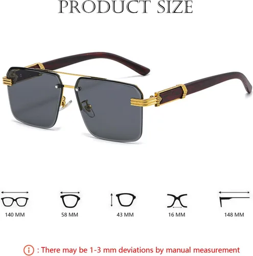 Vista 7 de Bsreyeop Lentes de sol cuadrados de aviador para mujeres y hombres, medio marco, lente de corte de diamante, lentes clásicos degradados