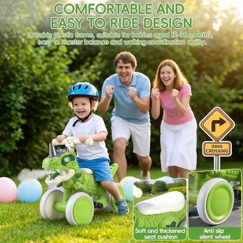 Vista 7 de Bicicleta de equilibrio de dinosaurio, juguete para montar, scooter de 4