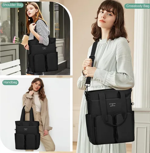 Vista 7 de Large Nylon Tote Bag for Women Work with Zipper Pocket Waterproof Laptop College Tote bag Shoulder Purse Travel Handbag