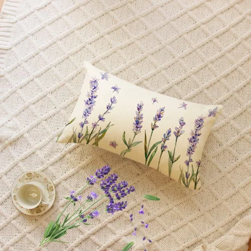 Vista 2 de Funda de almohada lumbar de acuarela lavanda, 12 x 20 pulgadas, diseño floral de verano, decoración para sofá