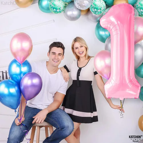 Vista 464 de KatchOn Globo negro del número 1 de 40 pulgadas, globo de feliz cumpleaños Large Mylar Number One Balloon for 1st Birthday Decorations, Foil