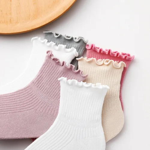 Vista 6 de JAKIDAR Calcetines con volantes para bebés y niñas, 6 pares de calcetines de algodón suave con volantes para bebés y niñas