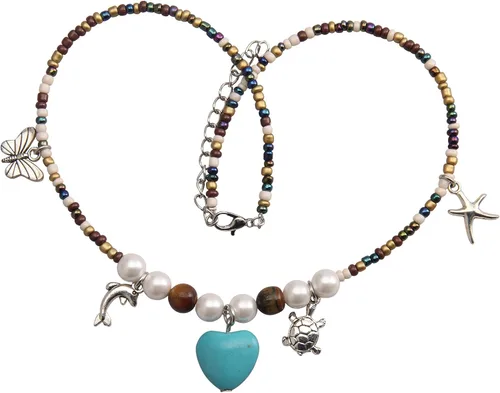 Vista 11 de Collares de cuentas de colores para mujer, collar de perlas turquesas, collar de cuentas de playa de verano, collares bohemios para mujer