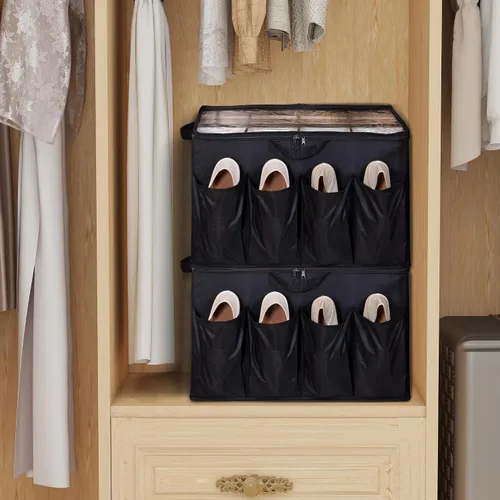 Vista 8 de Organizador de zapatos para armario, solución de almacenamiento de zapatos con cubierta transparente y separadores ajustables, caja de zapatos