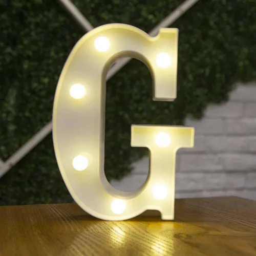 Vista 25 de anso Letras LED del alfabeto con números iluminados, letras de plástico blanco, decoración de pie de la A a la Z 0 ~ 9 (rosa corazón)