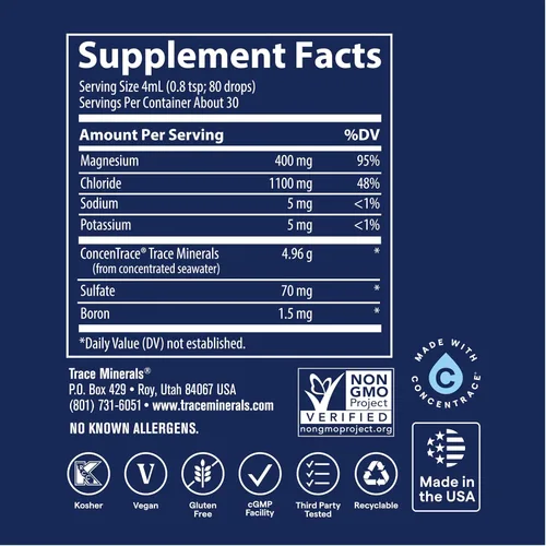Vista 3 de Magnesio líquido iónico de Trace Minerals, 1, 1 Ionic magnesium chloride with high bioavailability. Supports 300 biochemical reactions and calm
