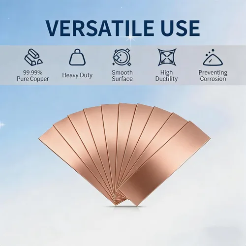 Vista 3 de 10 Pcs 99.99% Pure Copper Anode Strip, 0.04''x1''x6'' Copper Plate Sheet for Electroplating Kit, Jewelry Plating & DIY Project